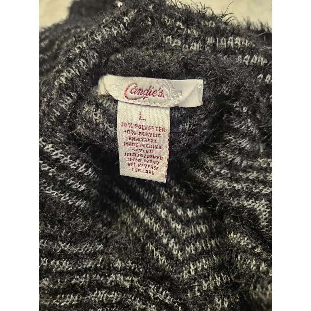 Candie's Fuzzy & Cozy Herringbone Knit Sweater Dress Size L H16 - Picture 6 of 7